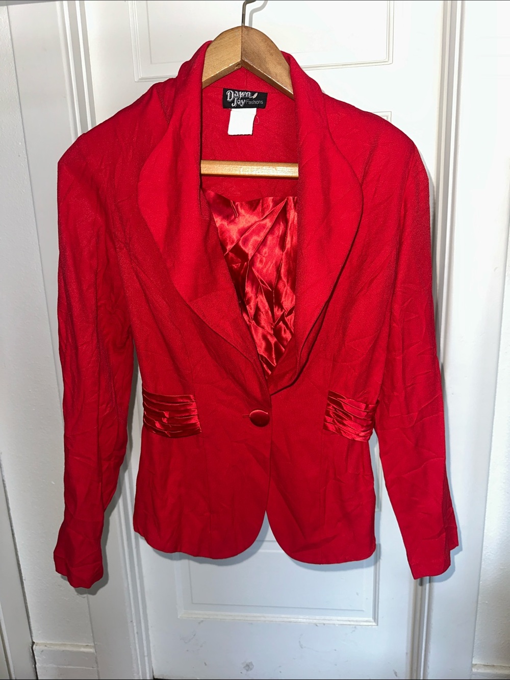 Dazzling Red Satin-Trim Blazer - Women's Tailored Jacket